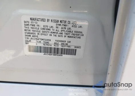 2013 Infiniti G37 Journey from USA, damaged, VIN JN1CV6AP7DM722659